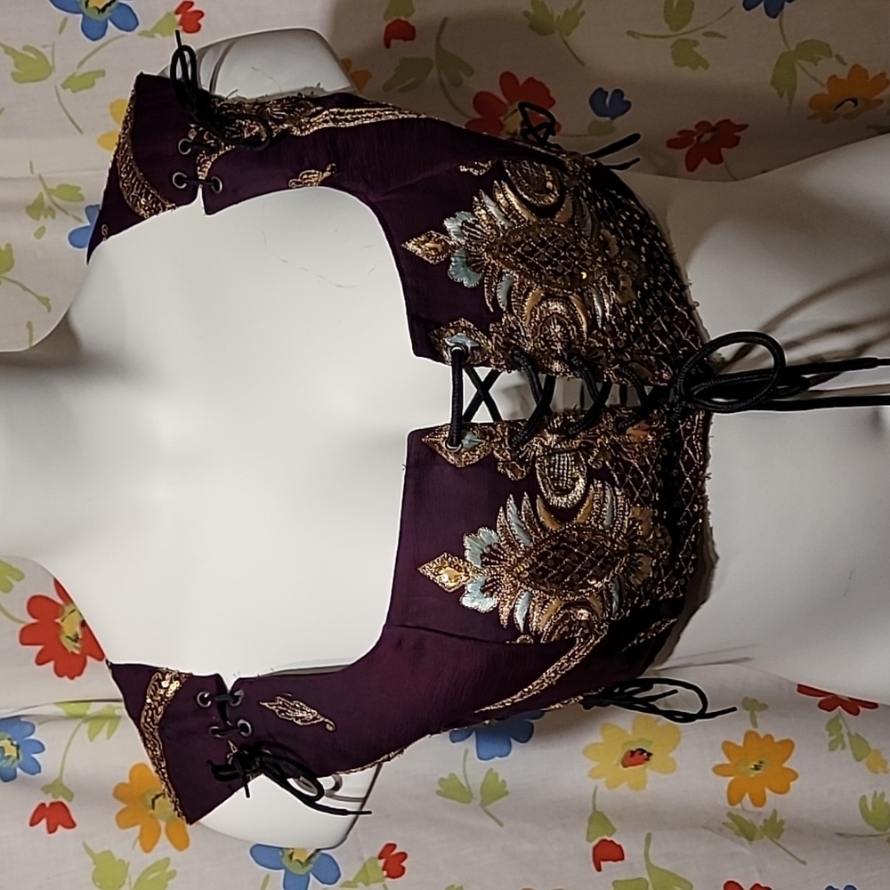 Distressed bohemian bodice boosting bustier dark purple marked XXL dance bodice